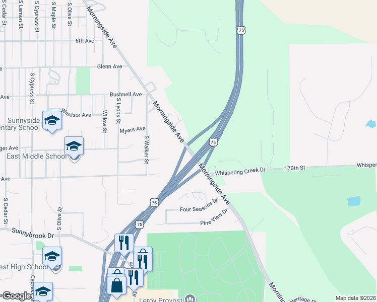 map of restaurants, bars, coffee shops, grocery stores, and more near 6117 Morningside Avenue in Sioux City