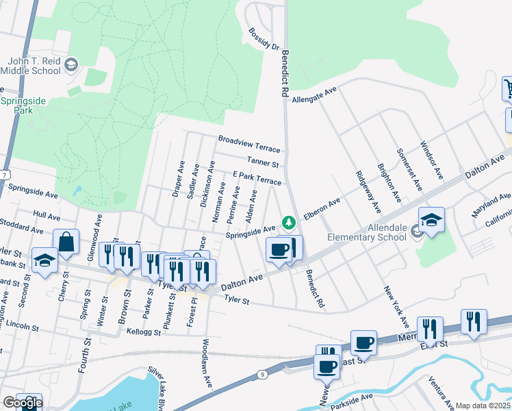 map of restaurants, bars, coffee shops, grocery stores, and more near 39 Alden Ave in Pittsfield