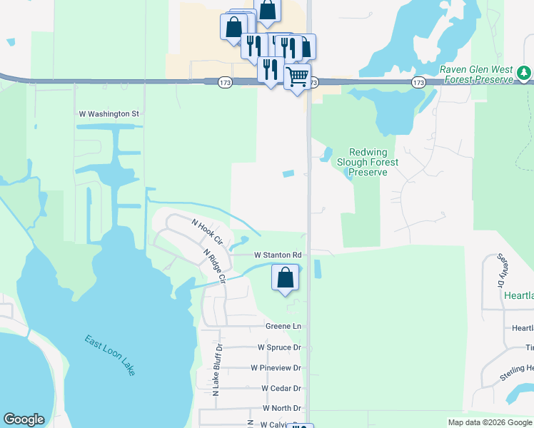 map of restaurants, bars, coffee shops, grocery stores, and more near 41092 Deep Lake Road in Antioch