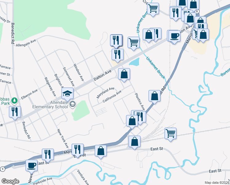 map of restaurants, bars, coffee shops, grocery stores, and more near 88 Maryland Avenue in Pittsfield