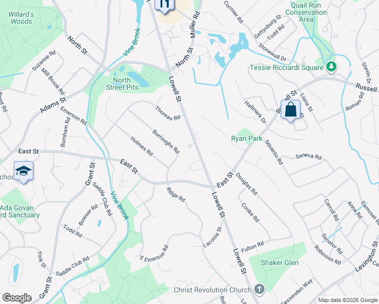 map of restaurants, bars, coffee shops, grocery stores, and more near 550 Lowell Street in Lexington