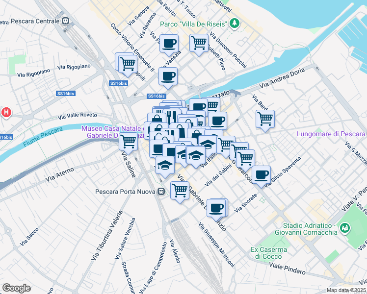 map of restaurants, bars, coffee shops, grocery stores, and more near in Pescara