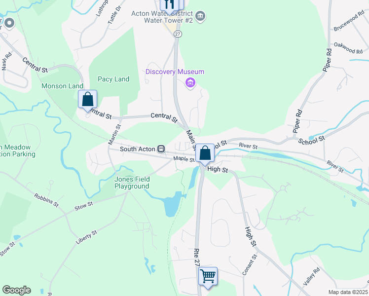 map of restaurants, bars, coffee shops, grocery stores, and more near 5 Railroad Street in Acton