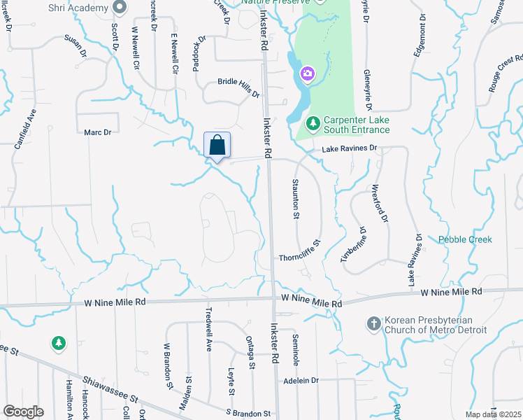 map of restaurants, bars, coffee shops, grocery stores, and more near 22899 Inkster Road in Farmington Hills