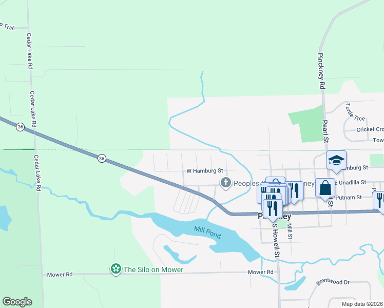 map of restaurants, bars, coffee shops, grocery stores, and more near 441 Haze in Pinckney