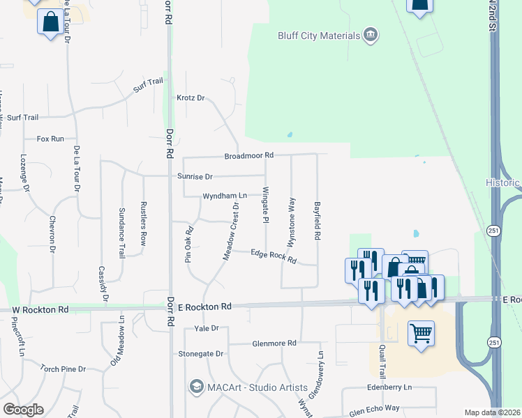 map of restaurants, bars, coffee shops, grocery stores, and more near 716 Wingate Place in Rockton