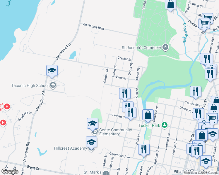 map of restaurants, bars, coffee shops, grocery stores, and more near 7 Acorn Street in Pittsfield