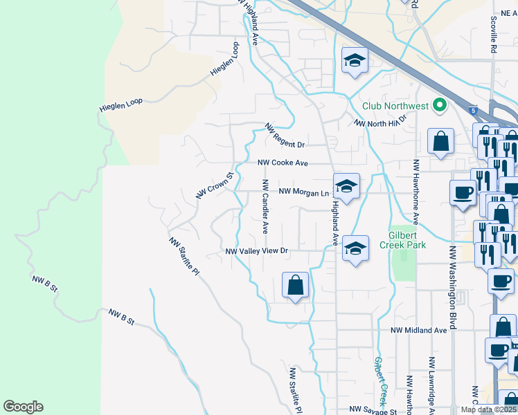 map of restaurants, bars, coffee shops, grocery stores, and more near 1860 Northwest Candler Avenue in Grants Pass