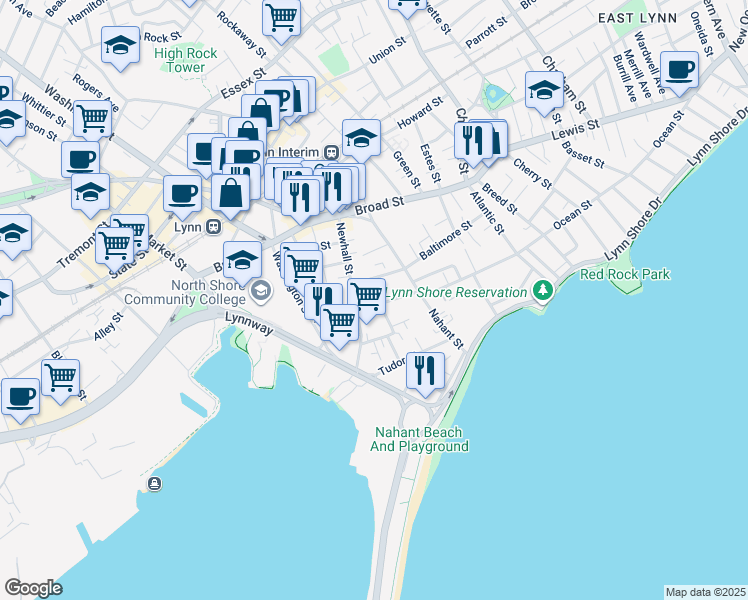 map of restaurants, bars, coffee shops, grocery stores, and more near 26 Sagamore Street in Lynn