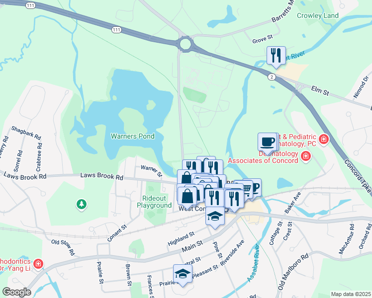 map of restaurants, bars, coffee shops, grocery stores, and more near 238 Commonwealth Avenue in Concord