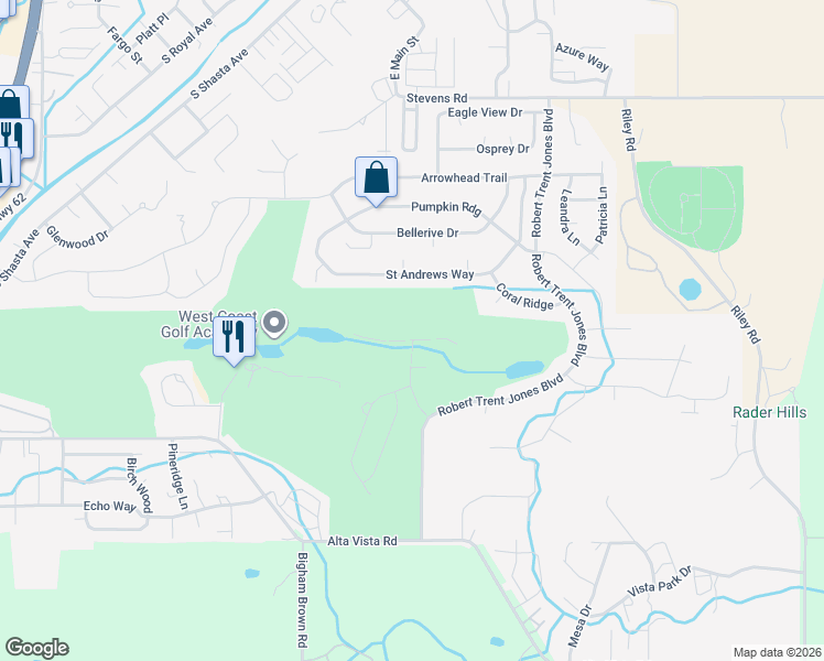 map of restaurants, bars, coffee shops, grocery stores, and more near 191 Pine Lake Drive in Eagle Point