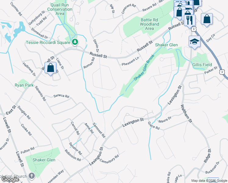 map of restaurants, bars, coffee shops, grocery stores, and more near 28 Rich Road in Woburn
