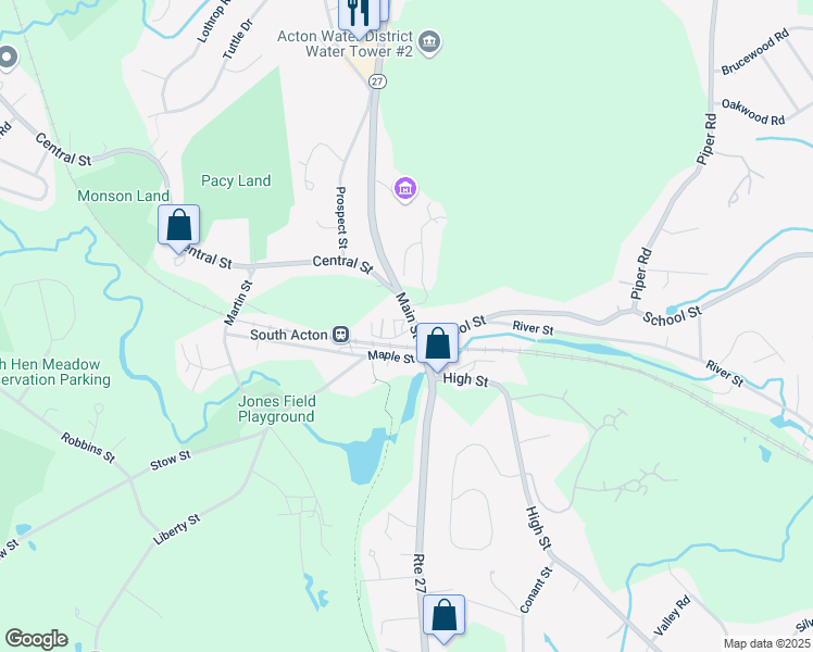 map of restaurants, bars, coffee shops, grocery stores, and more near 128 Main Street in Acton