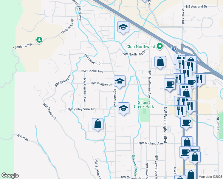map of restaurants, bars, coffee shops, grocery stores, and more near 906 Northwest Donna Drive in Grants Pass