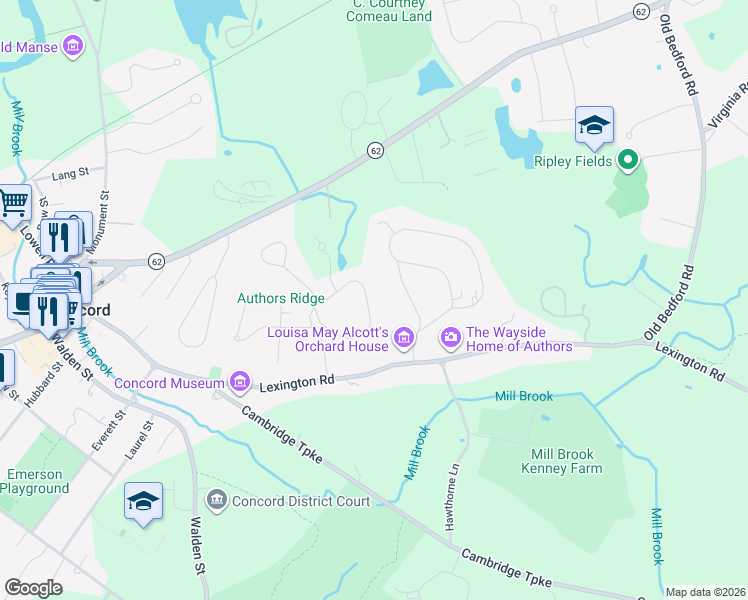 map of restaurants, bars, coffee shops, grocery stores, and more near 60 Revolutionary Road in Concord