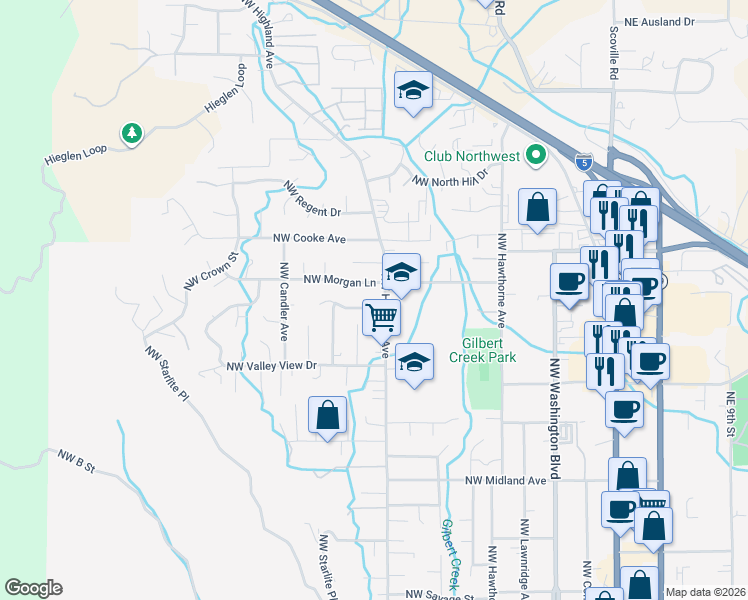 map of restaurants, bars, coffee shops, grocery stores, and more near 906 Northwest Donna Drive in Grants Pass
