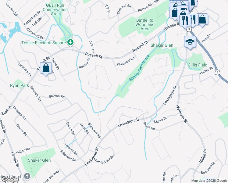 map of restaurants, bars, coffee shops, grocery stores, and more near 28 Rich Road in Woburn