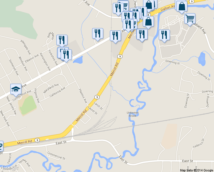 map of restaurants, bars, coffee shops, grocery stores, and more near 444 Merrill Road in Pittsfield