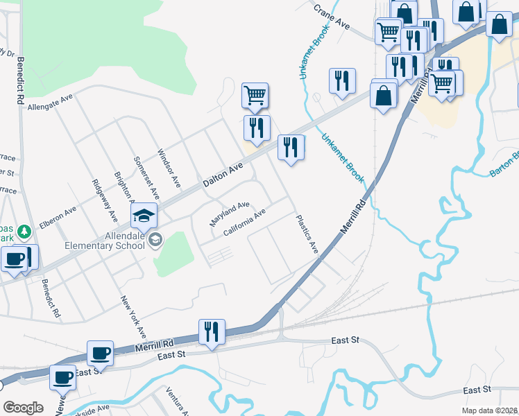 map of restaurants, bars, coffee shops, grocery stores, and more near 88 Maryland Ave in Pittsfield