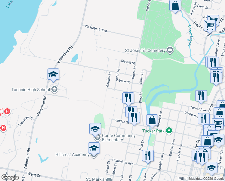 map of restaurants, bars, coffee shops, grocery stores, and more near 7 Acorn Street in Pittsfield
