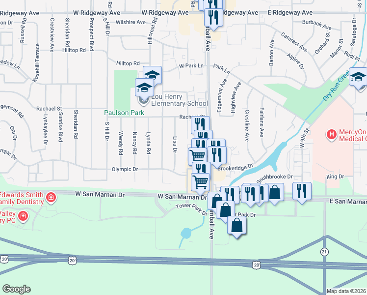 map of restaurants, bars, coffee shops, grocery stores, and more near 925 Lisa Drive in Waterloo