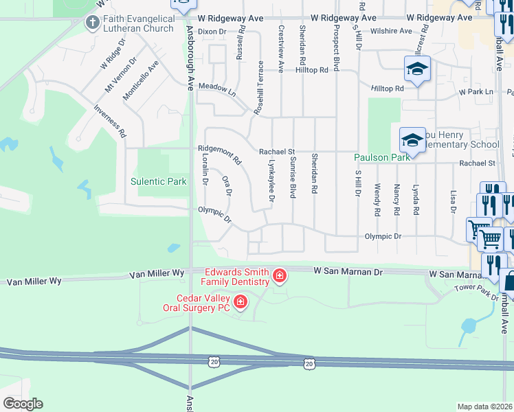 map of restaurants, bars, coffee shops, grocery stores, and more near 1001-1023 Ridgemont Rd in Waterloo