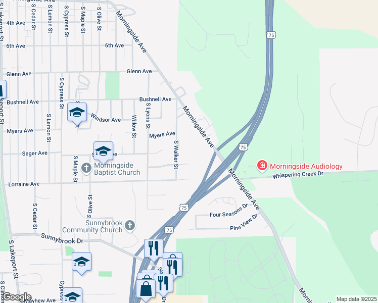 map of restaurants, bars, coffee shops, grocery stores, and more near 2714-2724 South Walker Street in Sioux City