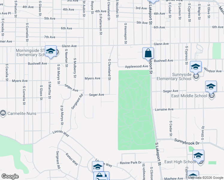 map of restaurants, bars, coffee shops, grocery stores, and more near 2743 South Cleveland Street in Sioux City