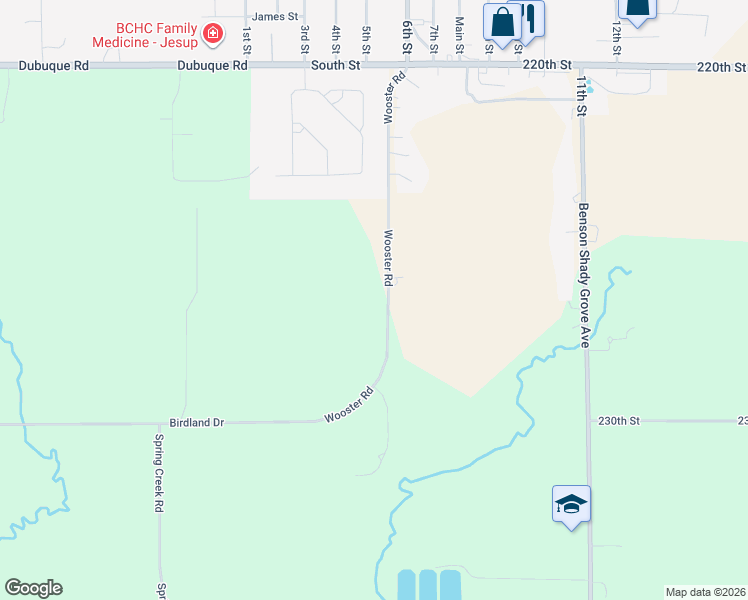 map of restaurants, bars, coffee shops, grocery stores, and more near 2520 Wooster Road in Jesup