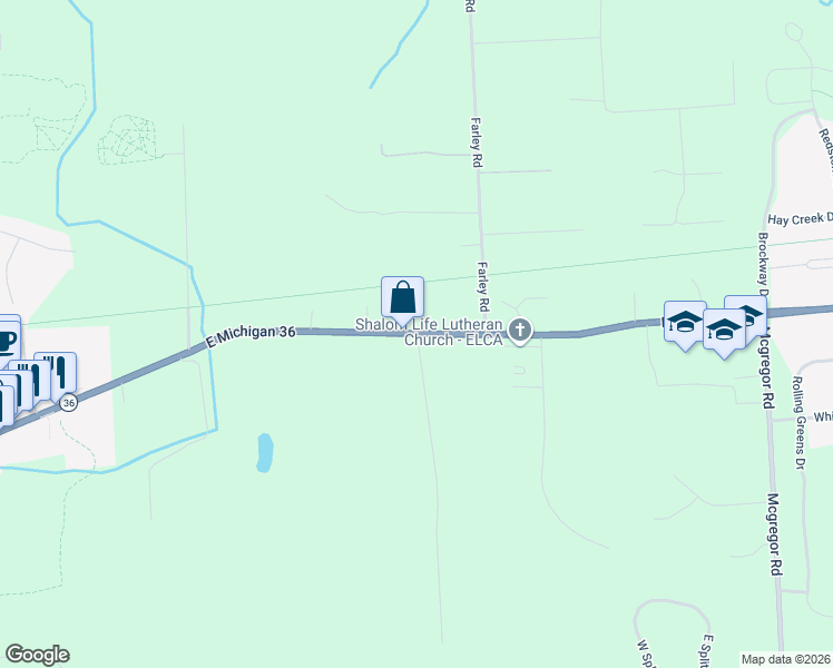 map of restaurants, bars, coffee shops, grocery stores, and more near 9500 Meadow Lane in Pinckney