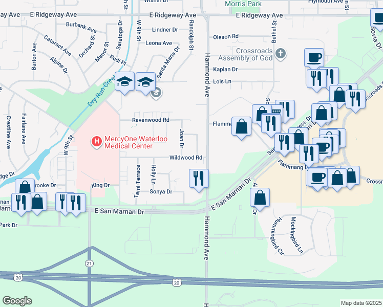 map of restaurants, bars, coffee shops, grocery stores, and more near 815 Wildwood Road in Waterloo
