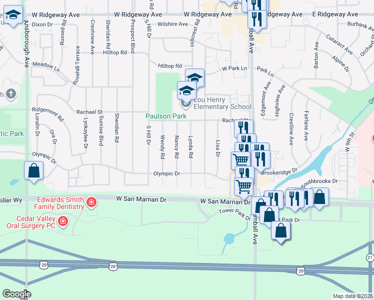 map of restaurants, bars, coffee shops, grocery stores, and more near 928 Lynda Road in Waterloo