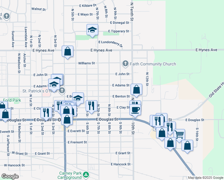map of restaurants, bars, coffee shops, grocery stores, and more near 301-351 North 8th Street in O'Neill