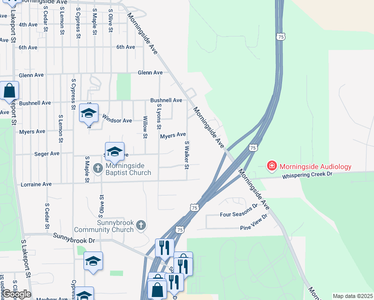 map of restaurants, bars, coffee shops, grocery stores, and more near 2714 South Walker Street in Sioux City