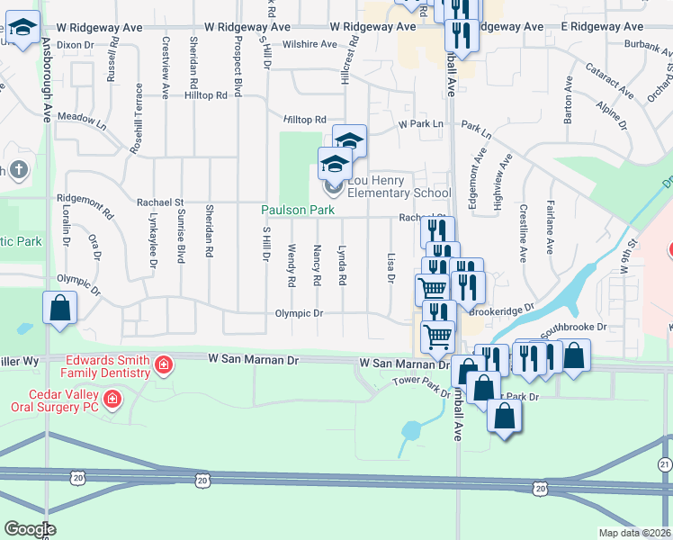 map of restaurants, bars, coffee shops, grocery stores, and more near 928 Lynda Road in Waterloo
