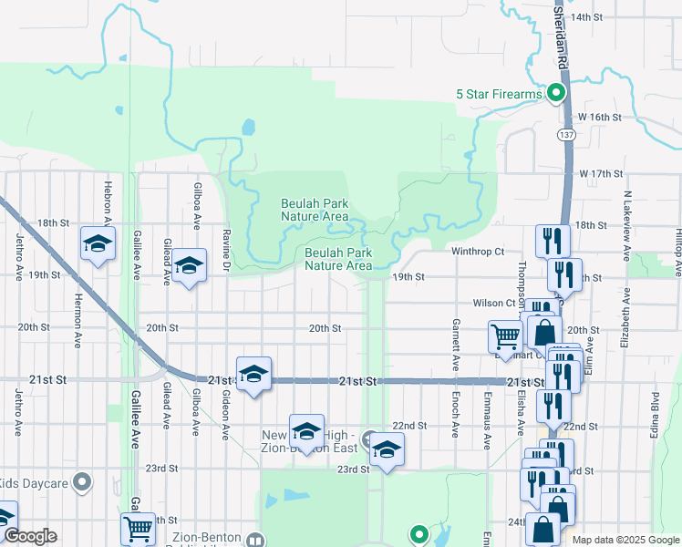 map of restaurants, bars, coffee shops, grocery stores, and more near 1725 Kedron Boulevard in Zion