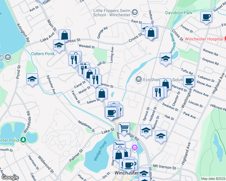 map of restaurants, bars, coffee shops, grocery stores, and more near 200 Swanton Street in Winchester