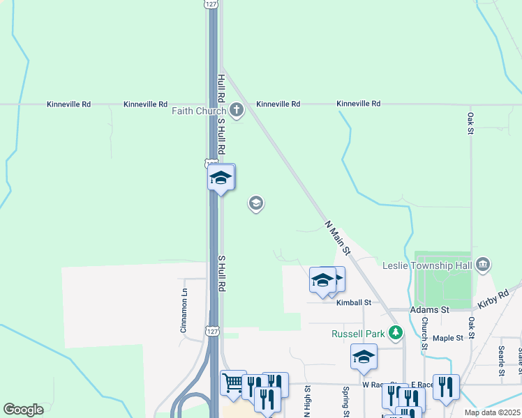 map of restaurants, bars, coffee shops, grocery stores, and more near 4141 South Hull Road in Leslie