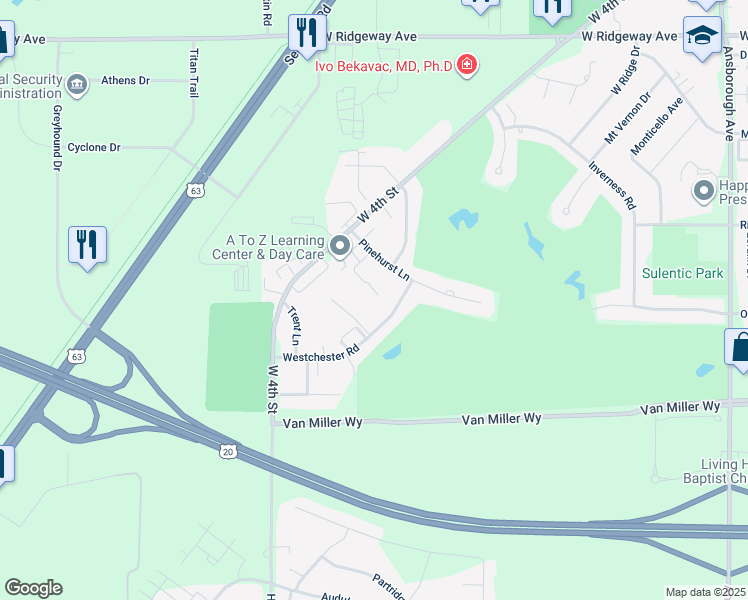 map of restaurants, bars, coffee shops, grocery stores, and more near 1870 Westchester Rd in Waterloo