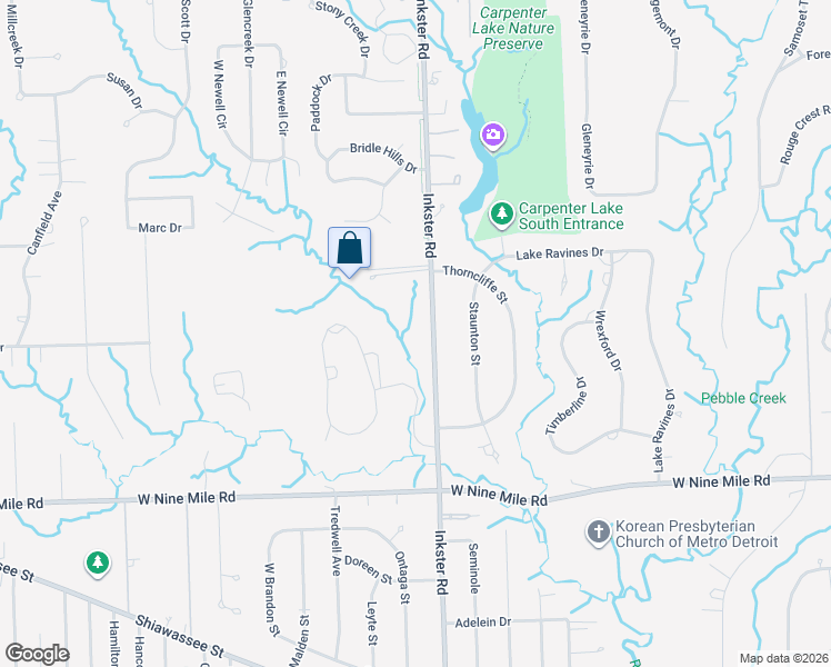 map of restaurants, bars, coffee shops, grocery stores, and more near 27490 Spring Valley Drive in Farmington Hills