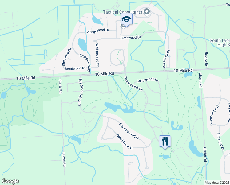 map of restaurants, bars, coffee shops, grocery stores, and more near 54829 Grenelefe Circle East in South Lyon