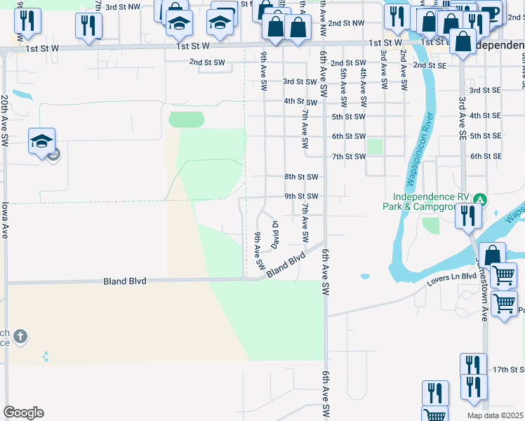 map of restaurants, bars, coffee shops, grocery stores, and more near 800 David Drive in Independence