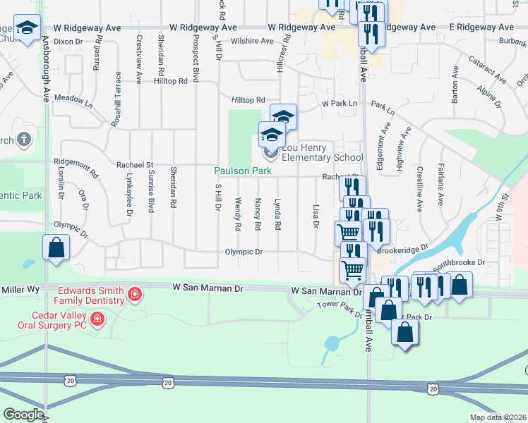 map of restaurants, bars, coffee shops, grocery stores, and more near 928 Lynda Road in Waterloo