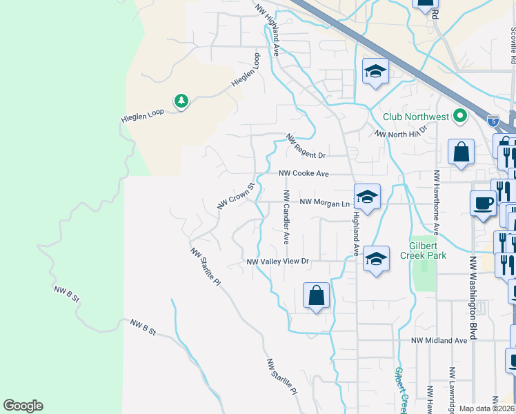 map of restaurants, bars, coffee shops, grocery stores, and more near 946 Northwest Valley View Drive in Grants Pass