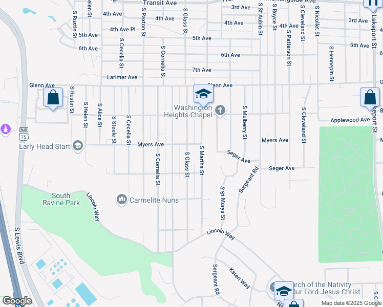 map of restaurants, bars, coffee shops, grocery stores, and more near 2736 South Glass Street in Sioux City