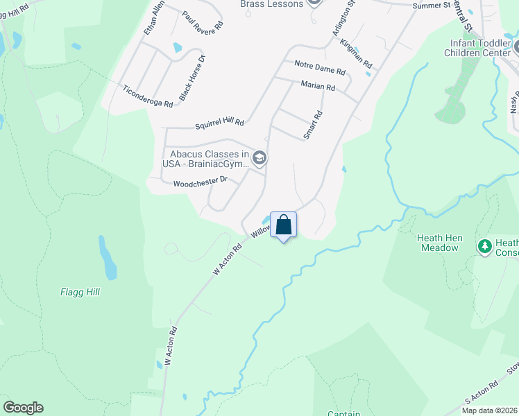 map of restaurants, bars, coffee shops, grocery stores, and more near 34R Duggan Road in Acton