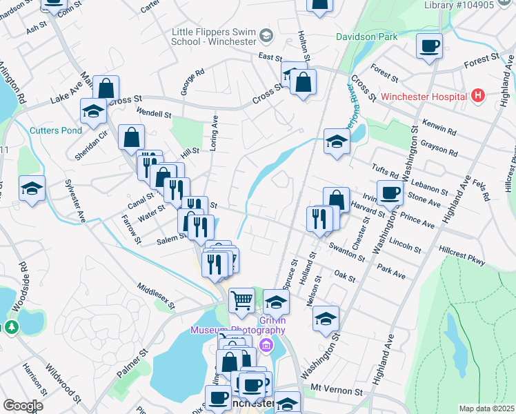 map of restaurants, bars, coffee shops, grocery stores, and more near 7 McKay Avenue in Winchester