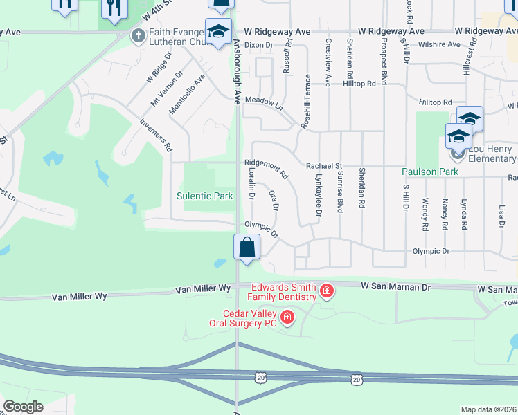 map of restaurants, bars, coffee shops, grocery stores, and more near 1137 Ora Drive in Waterloo