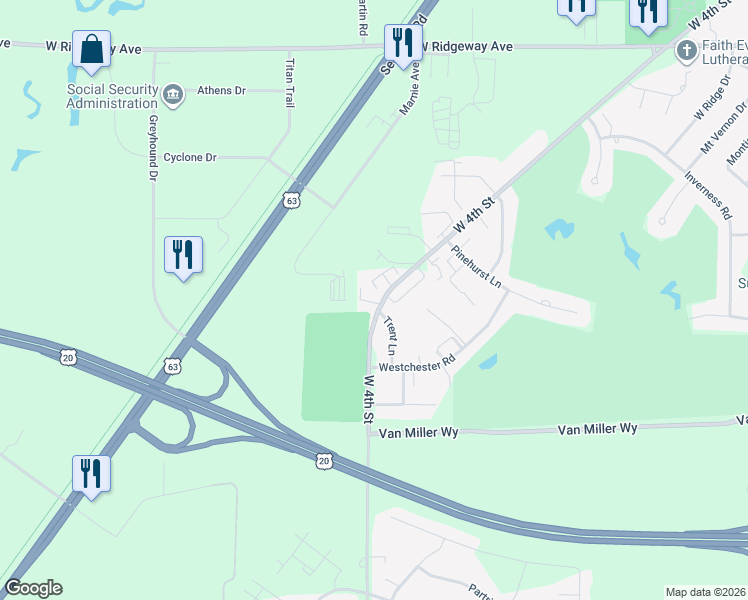 map of restaurants, bars, coffee shops, grocery stores, and more near 230 West Hills Lane in Waterloo