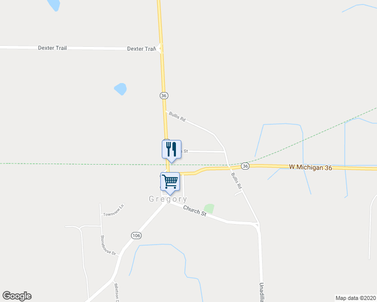 map of restaurants, bars, coffee shops, grocery stores, and more near 398 Kuhn in Gregory